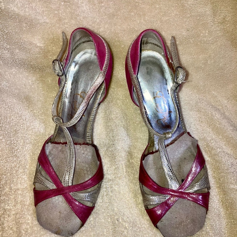 Cruz Tango Shoes – Silver & Pink – 8cm Heel – Size 8